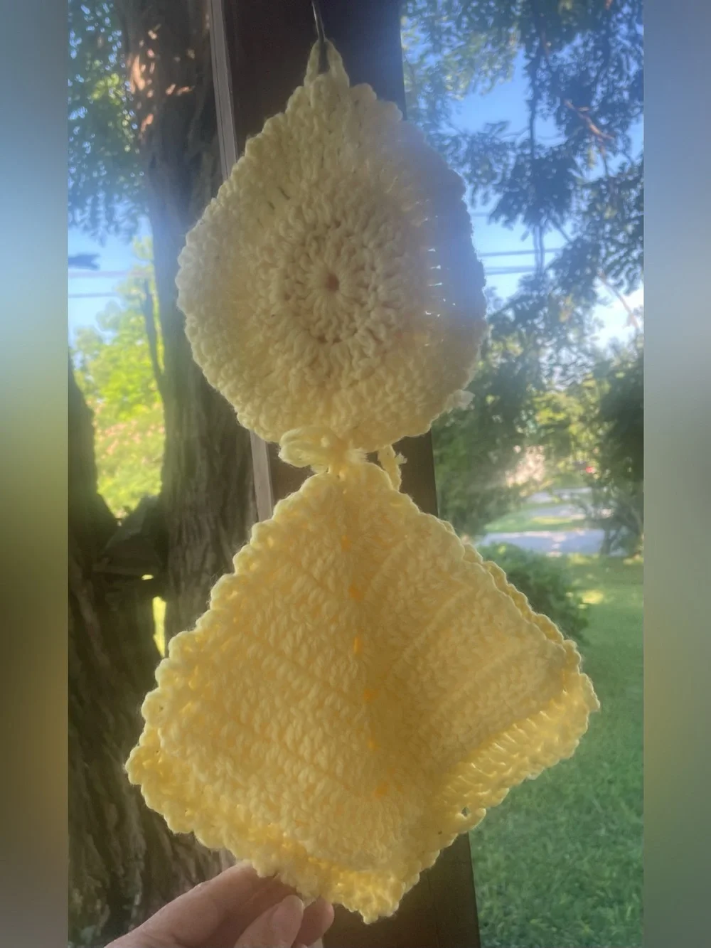 Vintage Handmade Yellow Crochet Pot Holder with Doll Head